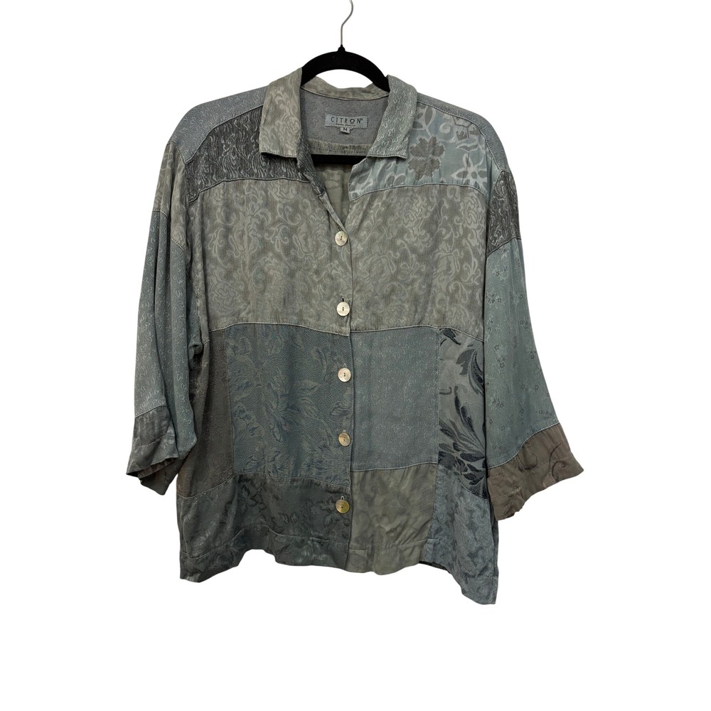 Citron Sana Monica Patchwork Button Down Shirt Medium Top Lagenlook Art to Wear